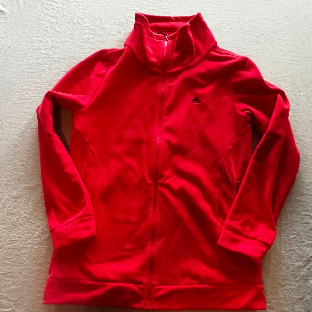 Adidas Womens Red Fleece Zip Up Track Jacket Funnel Neck Logo Size Large‎